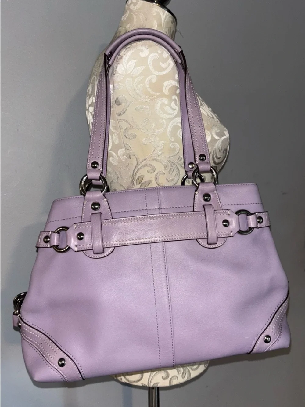Coach Carly Carryall Lavender Leather Shoulder Bag - Picture 2 of 8